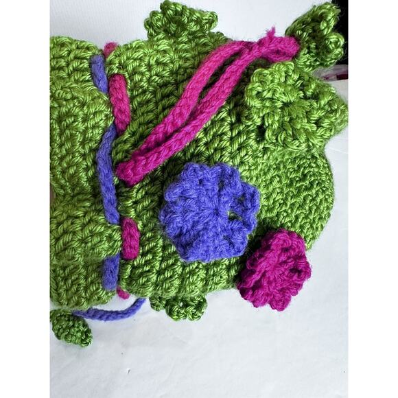 Vintage Handmade Crochet Purse Drawstring With Lining Round Pouch Flower Design - Picture 15 of 16